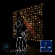 СВЕТОДИОДНЫЙ ЗАНАВЕС Rich LED 2*1,5м IP54 СВЕЧЕНИЕ ПОСТОЯННОЕ БЕЛЫЙ ТЕПЛЫЙ 300 LED ПРОВОД ЧЕРНЫЙ