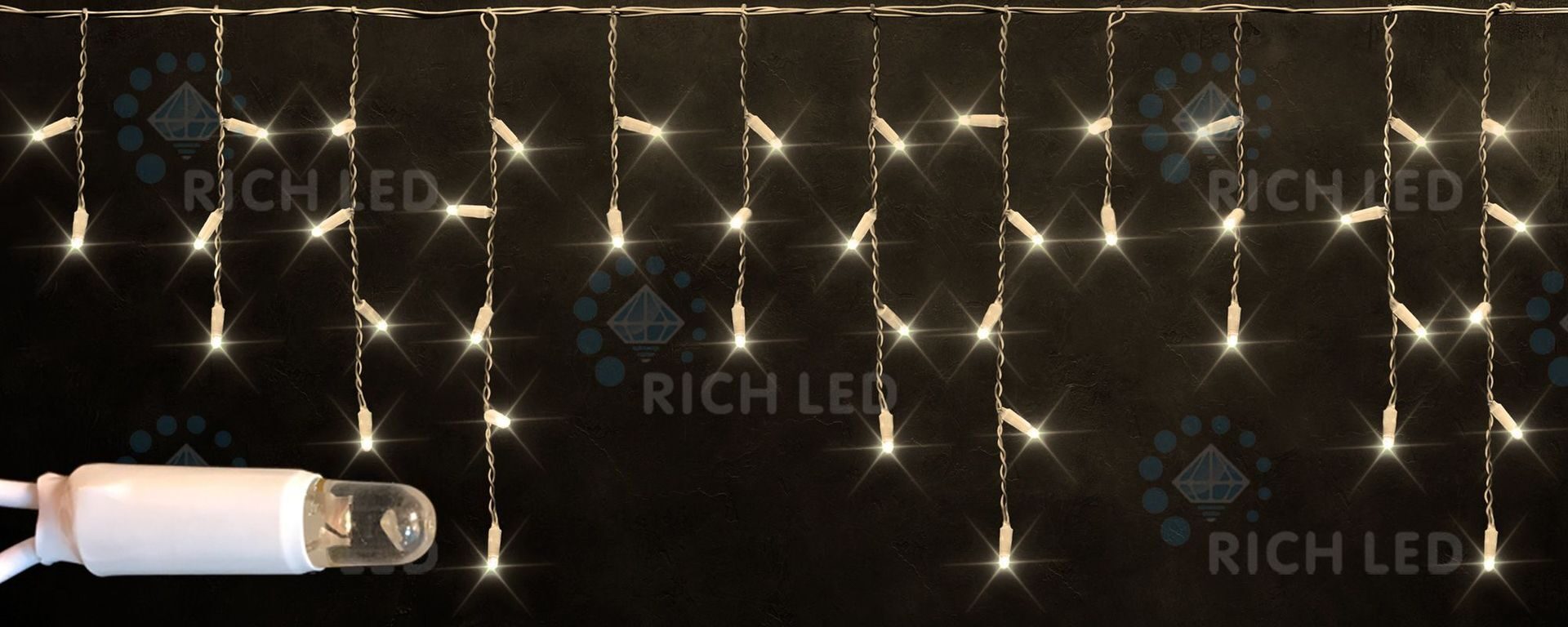 Светодиодная бахрома Rich LED RL-i3*0.5-CT/WW, герметичный колпачок, IP65, статика, цвет теплый белый, провод прозрачный